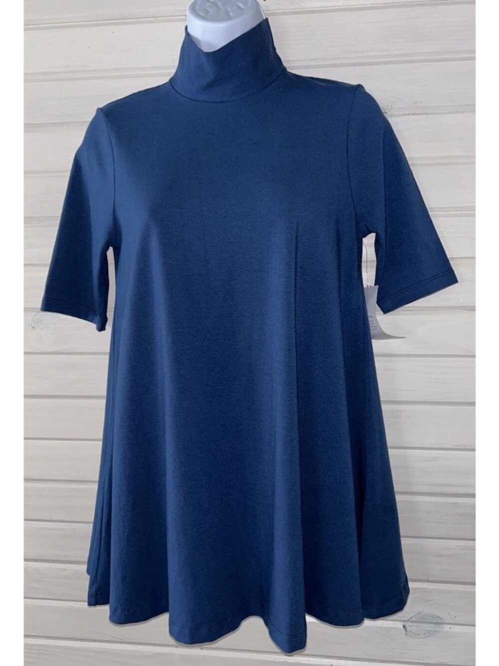 NWT Chico's Sz 00 (XS) Touch Of Cool Elbow Sleeve Mock Neck Tunic Deep Indigo